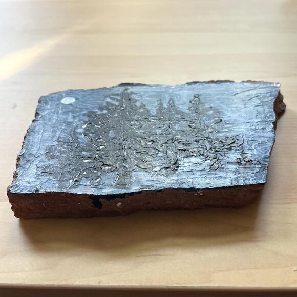 Evergreen by moonlight ART  original 6 x 3.5 inch 3/4" clay rock flat - Picture 4 of 8